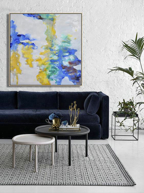 Large Abstract Art Handmade Painting,Oversized Contemporary Oil Painting,Huge Abstract Canvas Art,Gray,Yellow,Green,Blue.etc